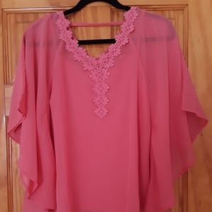 Coral Lace Chiffon Top NWT